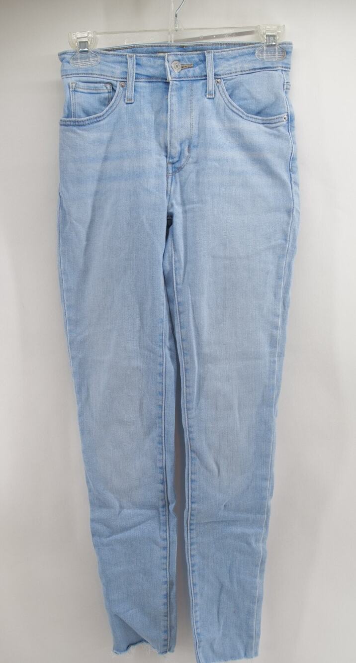 Levis 721 Womens Jeans 27 Blue Denim High Rise Skinny Raw Hem Med Wash Stretch